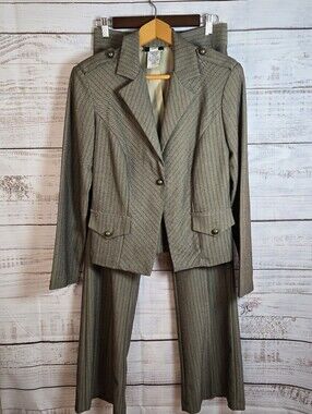 Studio 1940 Gray Pinstripe Pant Suit Set Size 6 Career Office Blazer & Pants